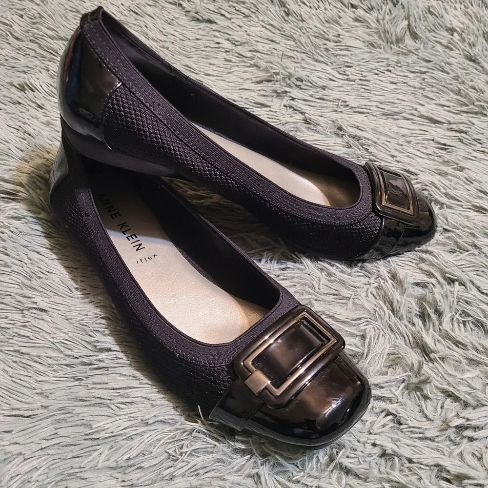 Anne Klein Unice Iflex Black Patent Leather Comfort Shoes Womens 10 M‎ Black